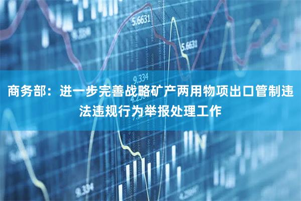 商务部：进一步完善战略矿产两用物项出口管制违法违规行为举报处理工作